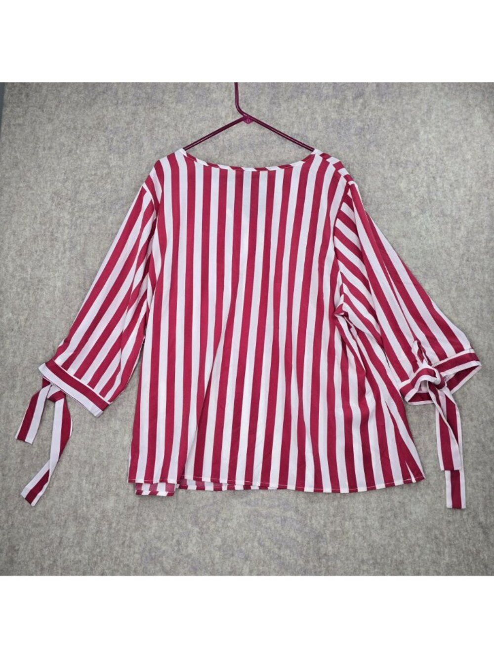 Red & White Striped Blouse With Tie Sleeves Shein Curve 5XL Polyester & Elastane - Picture 2 of 7